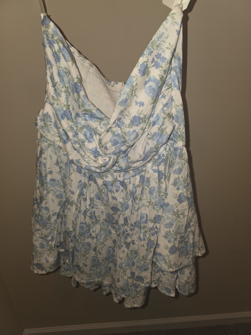 Altar'd State Floral Strapless Romper- Blue & White